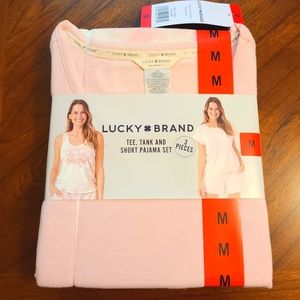 Lucky Brand Women's 3 Piece Tee Tank Short Pajama Set Medium (8 & 10) Light Pink